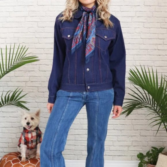 Vintage 90's London Jean Dark Wash Heavy Denim Jacket - Picture 7 of 10